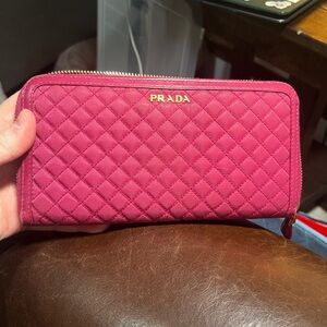 Prada Quilted Zip Wallet in Bright Pink with Gold Hardware